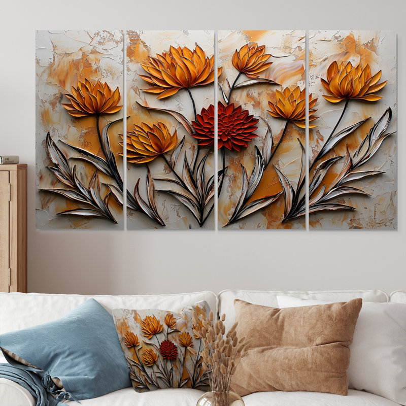Coucher de soleil chardon Harmony II - chardon, art mural - ensemble de 4 pièces, H 28 po x l 48 po
