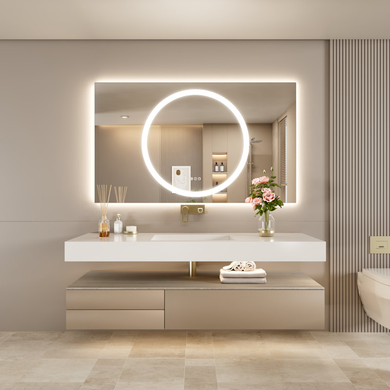 Dimmable LED Bathroom Mirror with Lights, 55" x 30"
