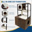 Enceinte de litière 2 en 1 avec arbre à chat, armoire à litière d'angle pour chat avec armoire à chat en bois avec condo, hamac en peluche, poteau à griffes et balle de jeu