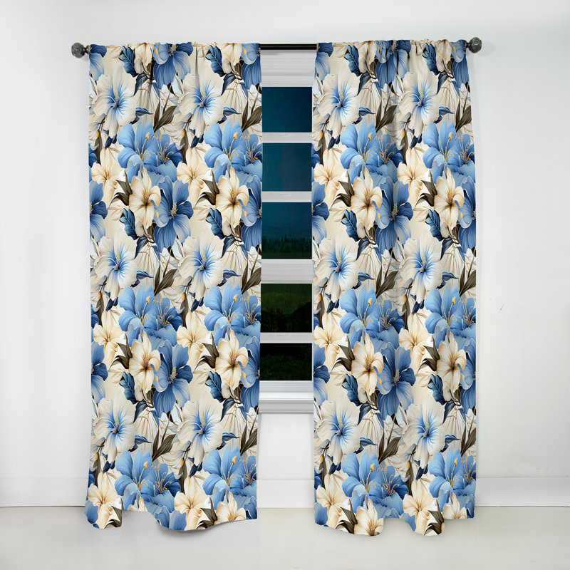 Motif tropical azur Oasis Azure - rideau à motif floral obscurcissant - 1 panneau, L 52 po x L 108 po