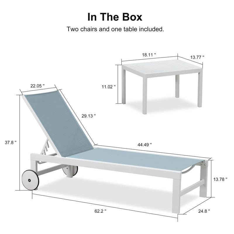 Ensemble de 2 chaises longues d'extérieur Ebern Designs, Bleu acier