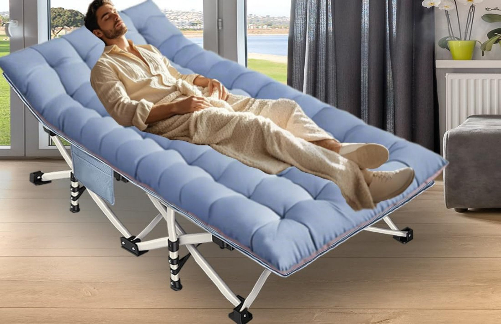 Grand Lit De Camping Pliable Pour Adultes - Matelas Avec Sac De Transport - Gris
