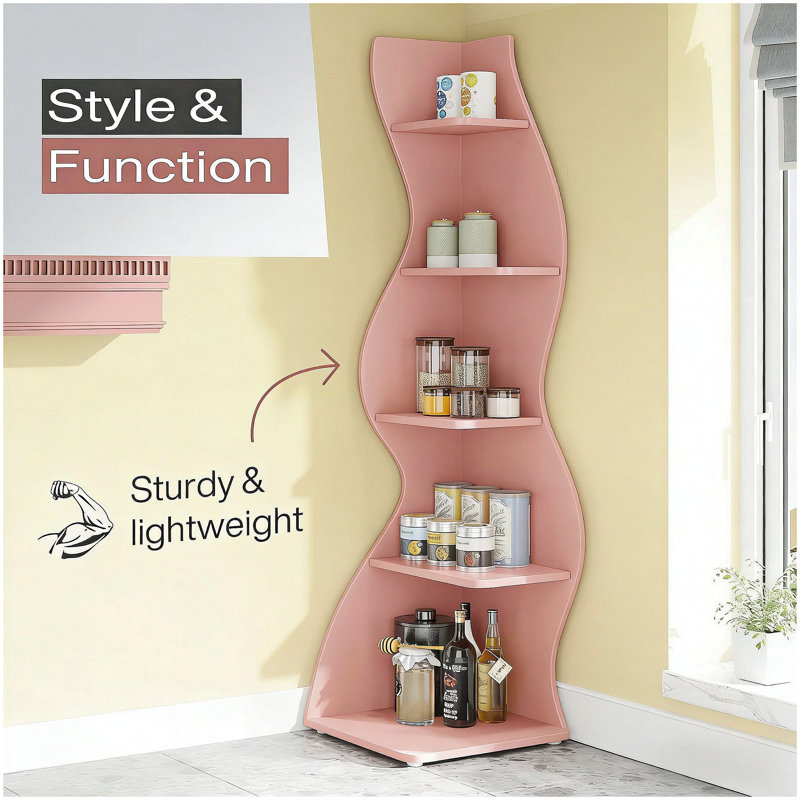 Stylish Corner Shelf,Corner Bookcase,Universal Bookcase, Pink