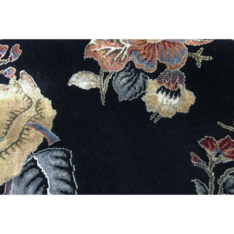 Dharma Hand Woven Silk and Wool Floral Area Rug, Rectangle 6'2" x 9'1"