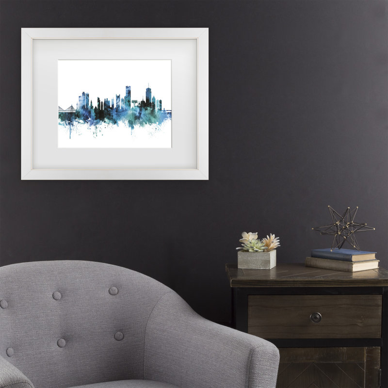 «Michael Massachusetts Blue Sky Blue Teal» par Michael Tompsett, art encadré mat, Blanc, H 18 po x l 22 po x P 0,75 po