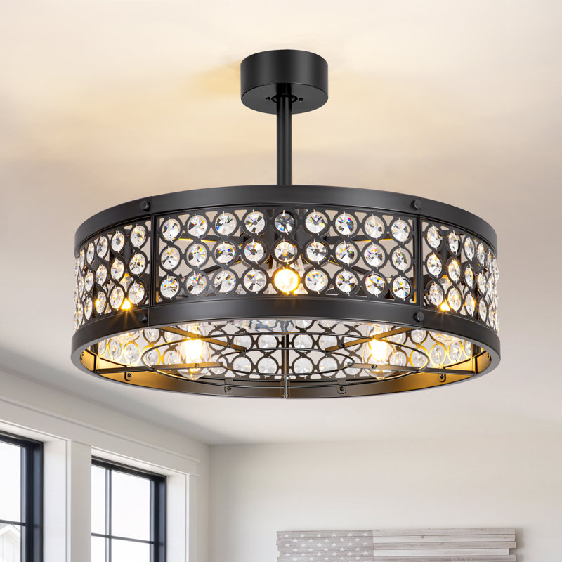 28" Ceiling Fan with Light, Caged Ceiling Fan with 5 E26 Sockets, Quiet DC Motor, Remote Control
