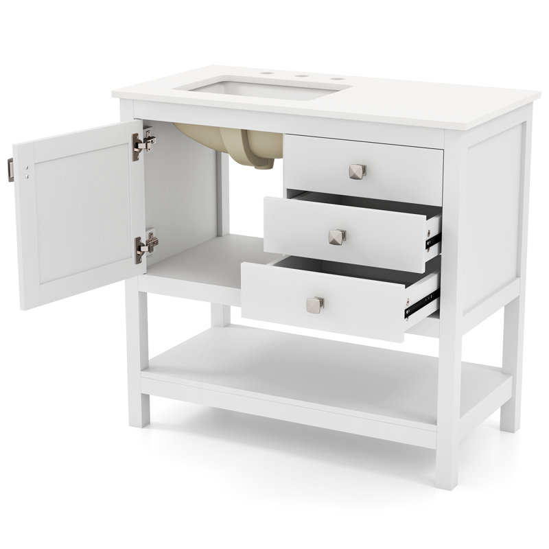 Gymax Bathroom Vanity Unit W/ Basin W/ Extra Wide Granite Countertop Ceramic Sink