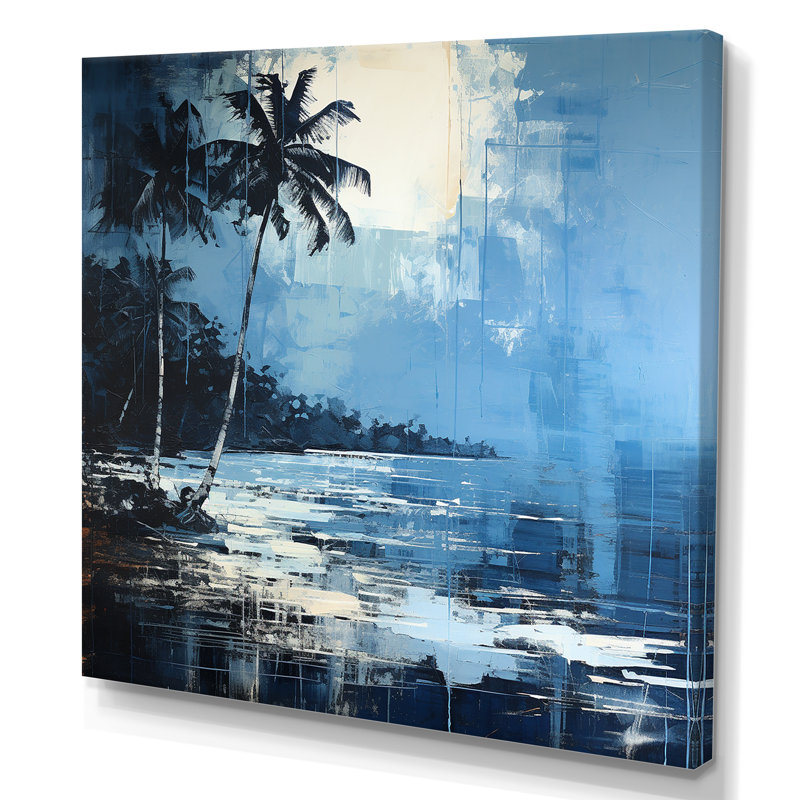 Impression sur toile de tropical tropical bleu et gris Palmtree III - Nautique et plage, Toile tendue