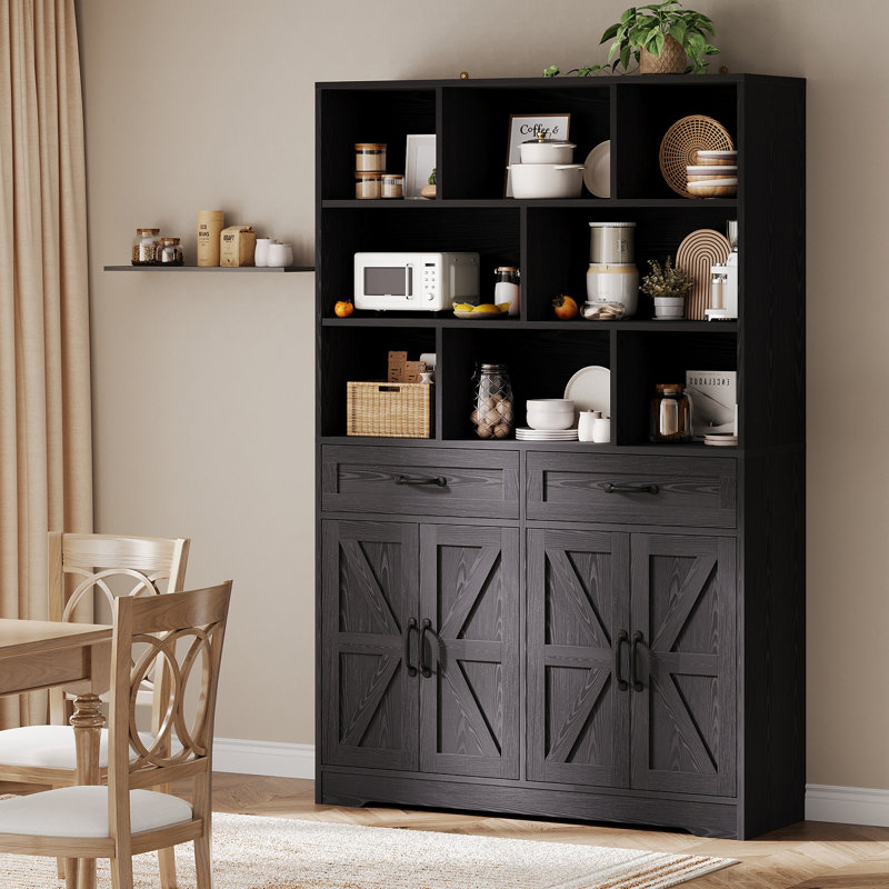 71in Bookcase,  6-Tier Large Wooden Kids Bookshelf with 2 Drawers, 4 Doors, Black