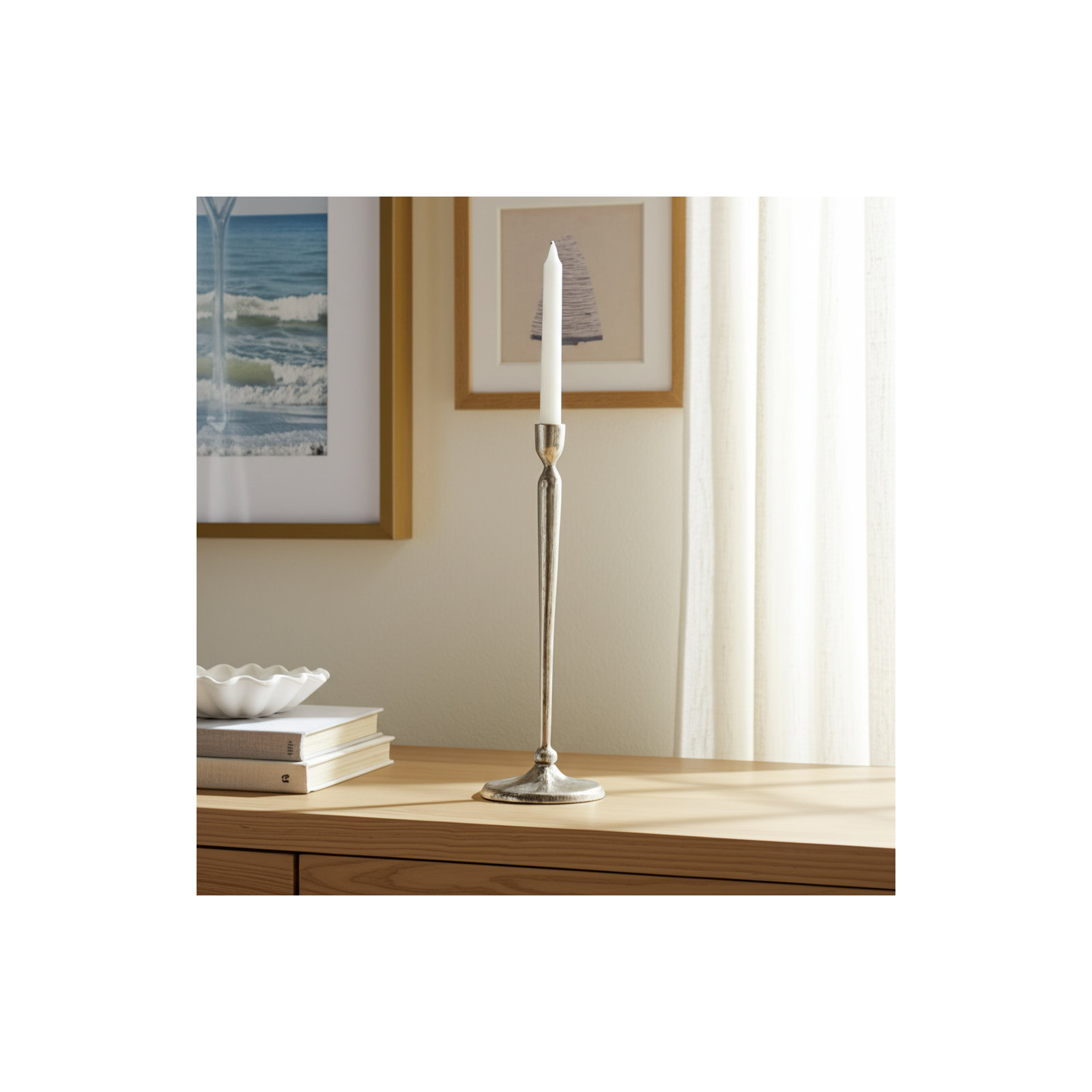 Modern Aluminum Taper Candle Holder - Sleek Decorative Metal Pillar Stand for Stylish Home Decor., 15" H x 5" W x 5" D
