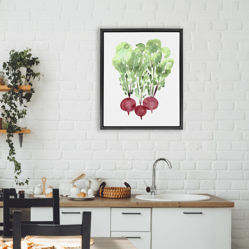Cadre flottant aquarelle radis de jardin, design par Camila Juncos, H 21 po x l 17 po, Cadre flottant noir de jais