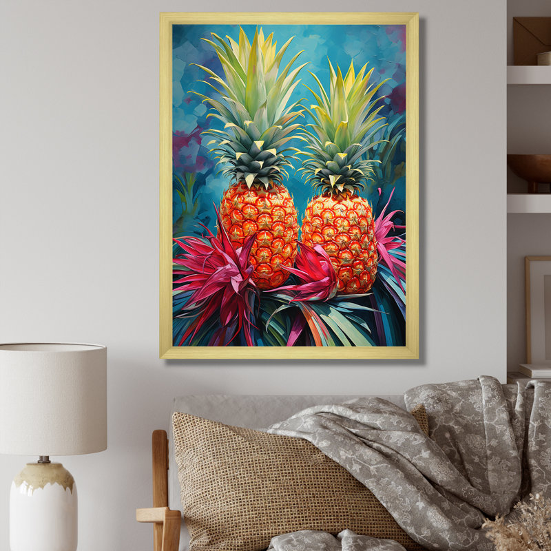 Oasis tropicale ananas sur toile, H 20 po x l 12 po x P 1 po, Encadrement doré