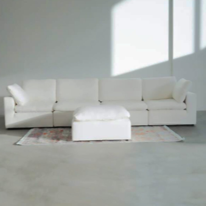 Canapé modulaire, canapé d'angle rembourré avec coussins moelleux,, Tissu blanc