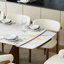 Table de salle à manger extensible moderne 71 "à 95" pour table de chevet rectangulaire en pierre frittée 6-10 avec base piédestal, pied en acier au carbone-1974194042-1974194043