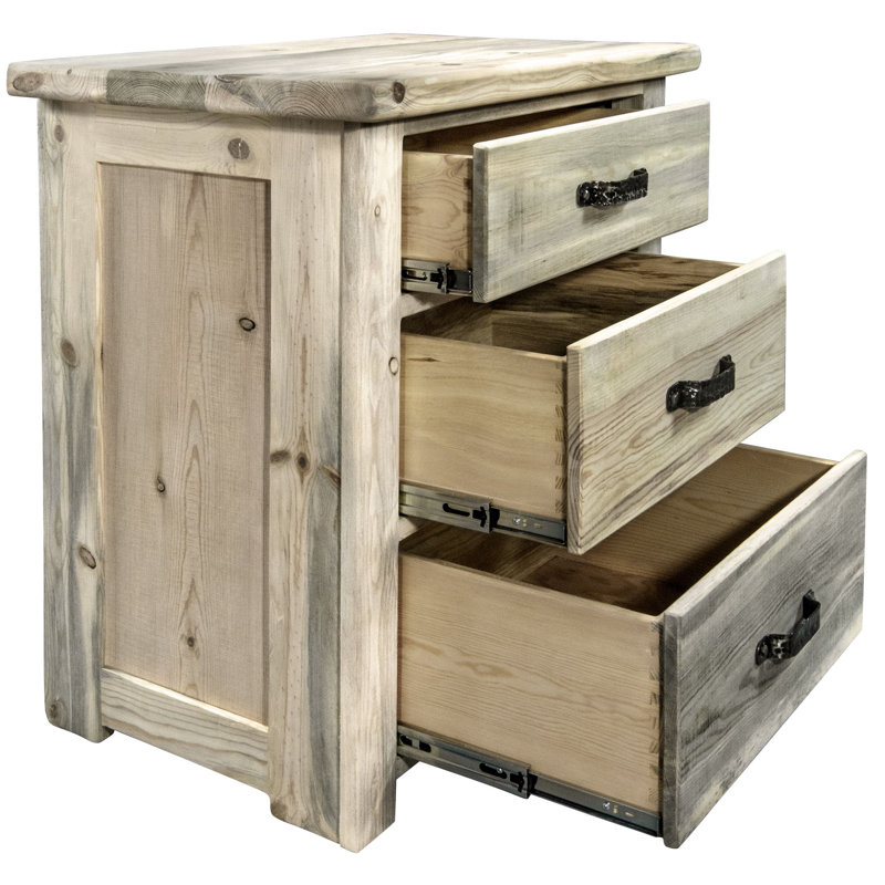 Commode en bois massif 3 tiroirs Jaynee, Naturel