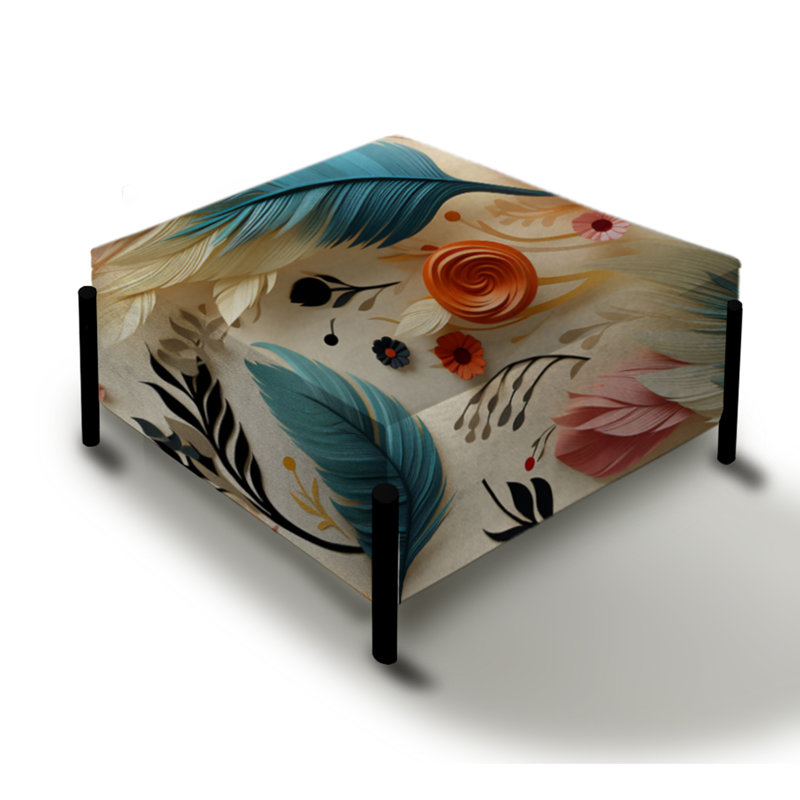 Grand repose-pieds carré floral bleu et beige avec fleurs Harmony Blooms