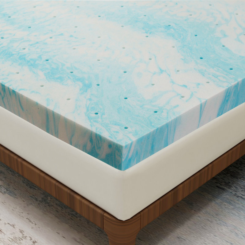 Szymanski 3" Gel Memory Foam Mattress Topper, Blue/White, Extra-long Twin