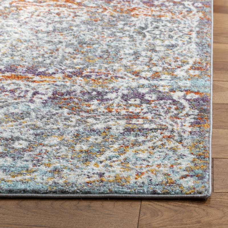 Felty Oriental Light Gray/Light Blue Area Rug, Rectangle 5'1" x 7'6"