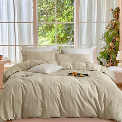 DONEUS Striped Duvet Cover Set 100% Washed Cotton Material Linen Like Soft Feelling Bedding Set
