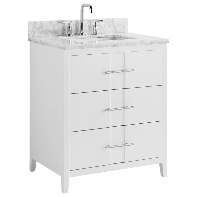 Iconic 30" Freestanding Standard Single Bathroom Vanity with Top, White, Silver