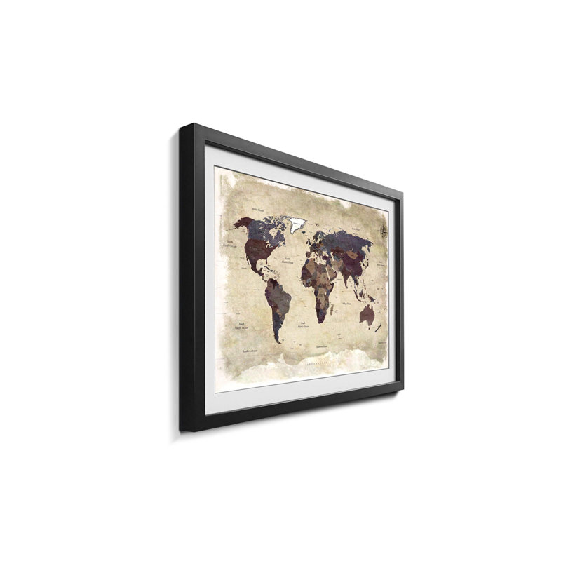 Weltkarten Old Worldmap 3 - Single Picture Frame Print, 60cm H x 80cm W x 2.2cm D
