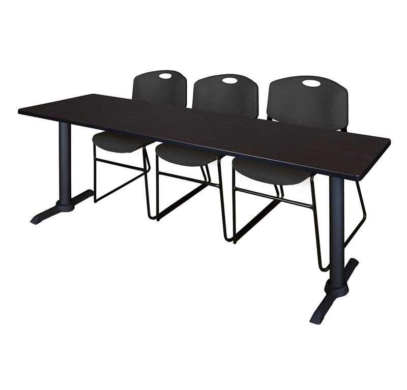 Neyland Cain T-Base training table and 2 Zeng stackable chairs, Bleu, L 84 po x P 24 po, Cerisier