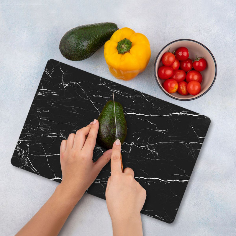 Flourish Premium Tempered Glass Cutting Board, 9.8 x 13.8 inches | 100% Antibacterial, Easy Clean, Non-Slip Silicone Feet | Durable Kitchen Essential for Safe Food Preparation, Stylish and Functional Design