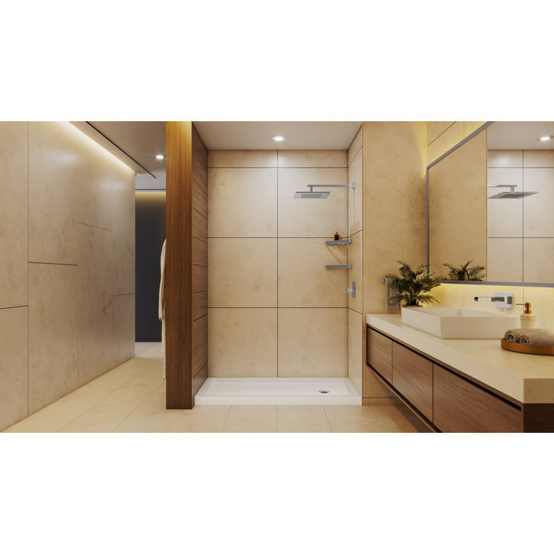 DreamLine SlimLine P 36 po x l 60 po x H 2 3/4 po Base de douche Alcove, Chrome/blanc, Oui