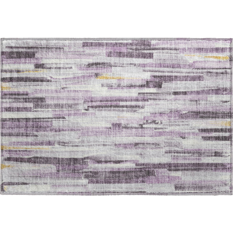 Premium Machine Washable Mayfield AMF2255 Striped Rug, 1'8" x 2'6", Lavender