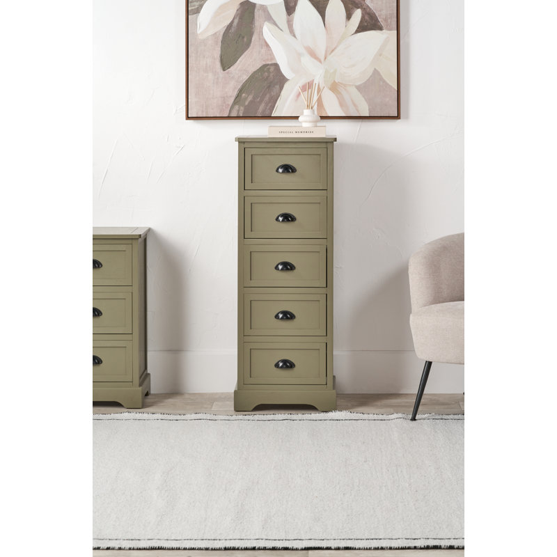 41cm W 5 - Drawer Chest of Drawers, Olive Green/Black