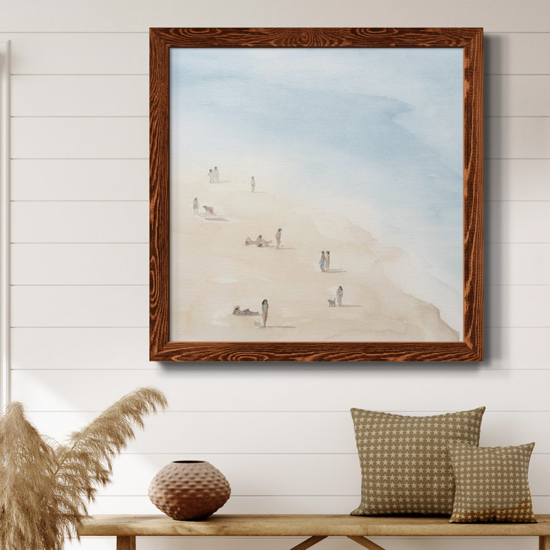 Beach Goers II - Toile encadrée de qualité supérieure - prête à être accrochée, H 24 po x l 24 po x P 1 po, Cadre brun