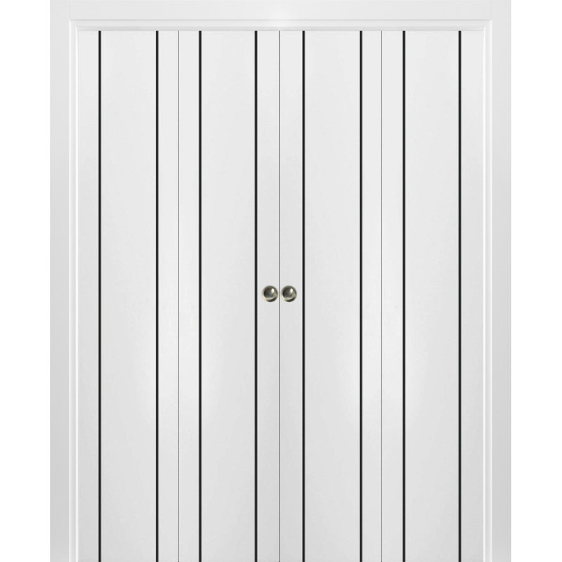 Portes coulissantes doubles pliantes pour placard 96 x 84 (4 x 24 x 84) Planum 0017 Blanc Soie, rails robustes, moulures, garnitures, quincaillerie, bois massif, portes de placard de chambre
