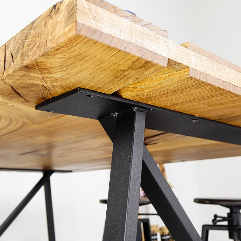 Azusa Oak Unfinished Solid Wood Top Metal Base Dining Table,  75cm H x 90cm W x  200cm L , Oak Wood