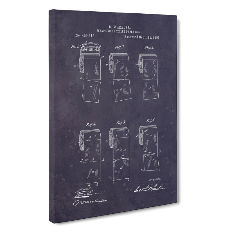 Toilet Roll Patent Dark - Wrapped Canvas Drawing - Wrapped Canvas, 50cm H x 35cm W x 3cm D