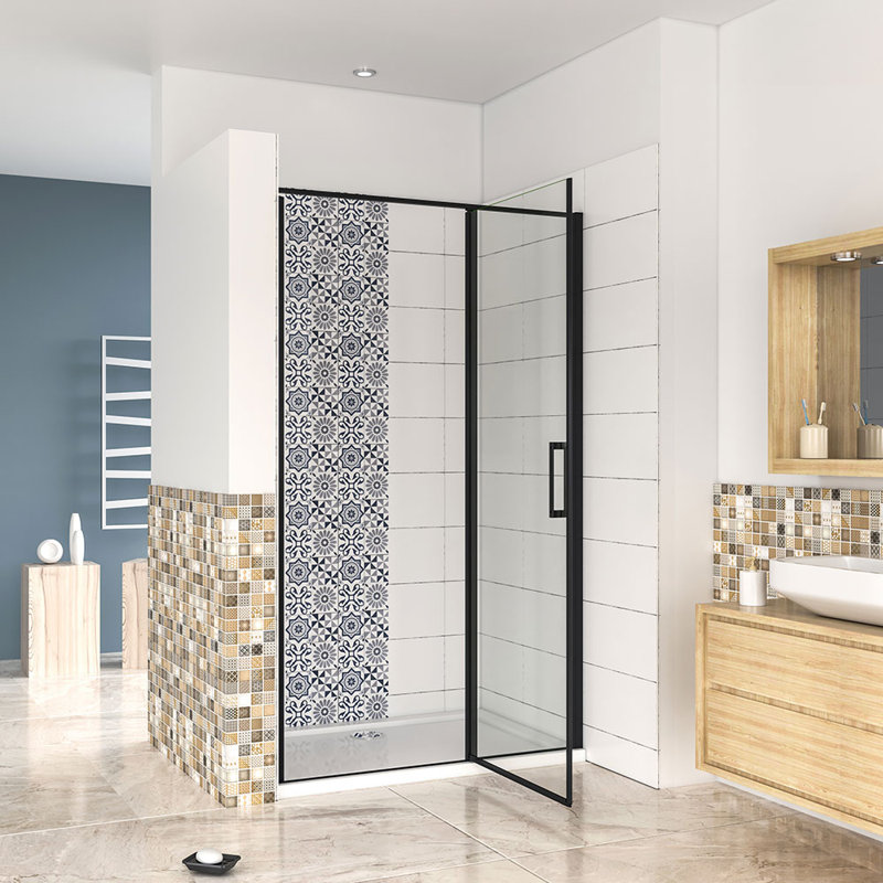 Lawson Rectangle 800X1850mm BLACK Frame Pivot Shower Door With 1000X800mm Shower Tray Waste