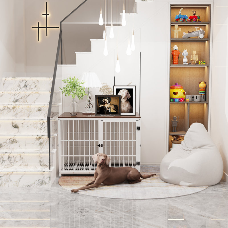 Caisse pour animal Chamiya, Blanc, Très grand (H 31,8 po x l 42,3 po x P 28,1 po)