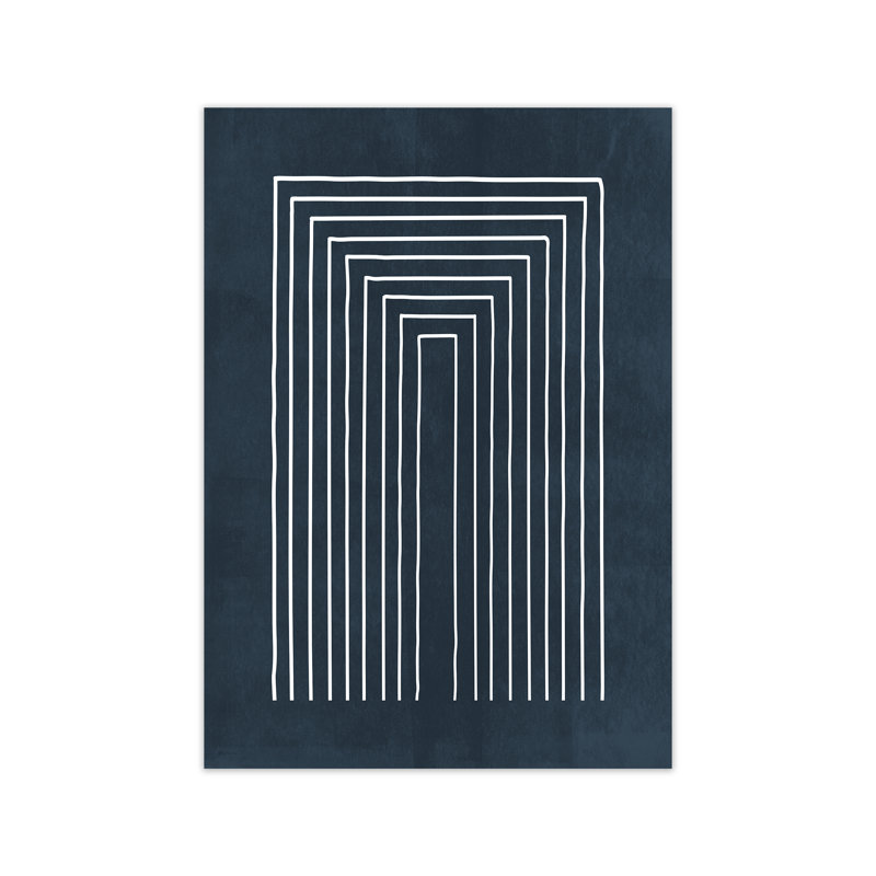 Lino Style Blue Geometric Lines - Print, No Frame, 84cm H x 59cm W x 1cm D