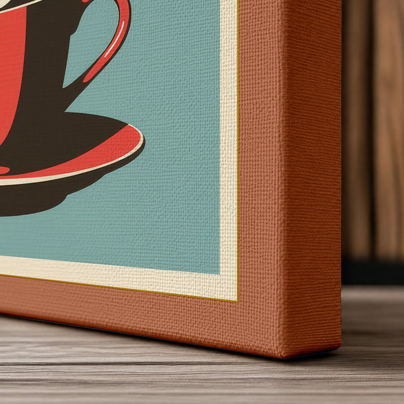 Stacked Teacups Mid-Century - Wrapped Canvas, 30x20 - 76.2 x 50.8 cm, Terracotta Border