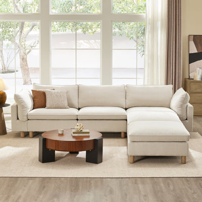 Canapé modulaire rembourré 5 pièces avec base en bois massif l 126,8 po Solena