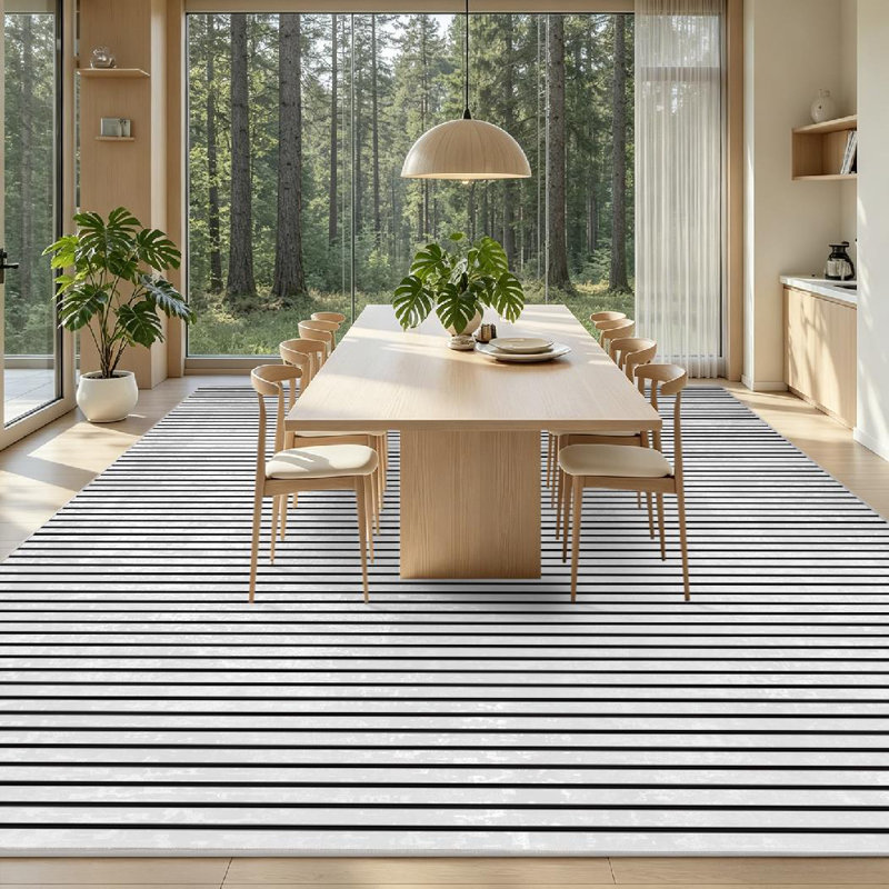White Black Stripes Striped Monochrome Abstract Straight Lines Machine Washable Indoor Area Rug, Rectangle 79" x 118"