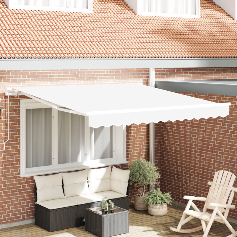 Brayden Studio Retractable Patio Awning, White, 300 cm W x 250 cm D