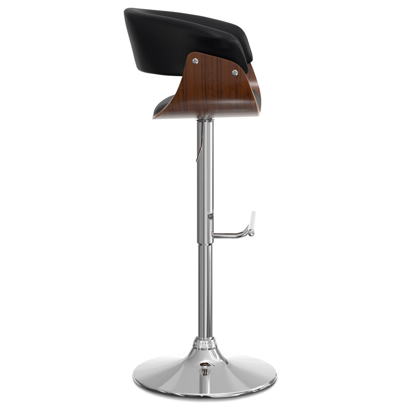 Sheldon Adjustable Swivel Upholstered Mid-Century Modern Bar Stool with Chrome Base, Black