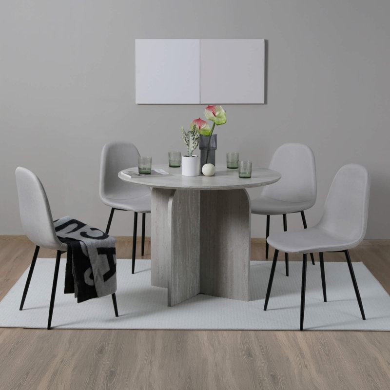 Linen Blend Upholstered Metal Side Chair, Black, Beige