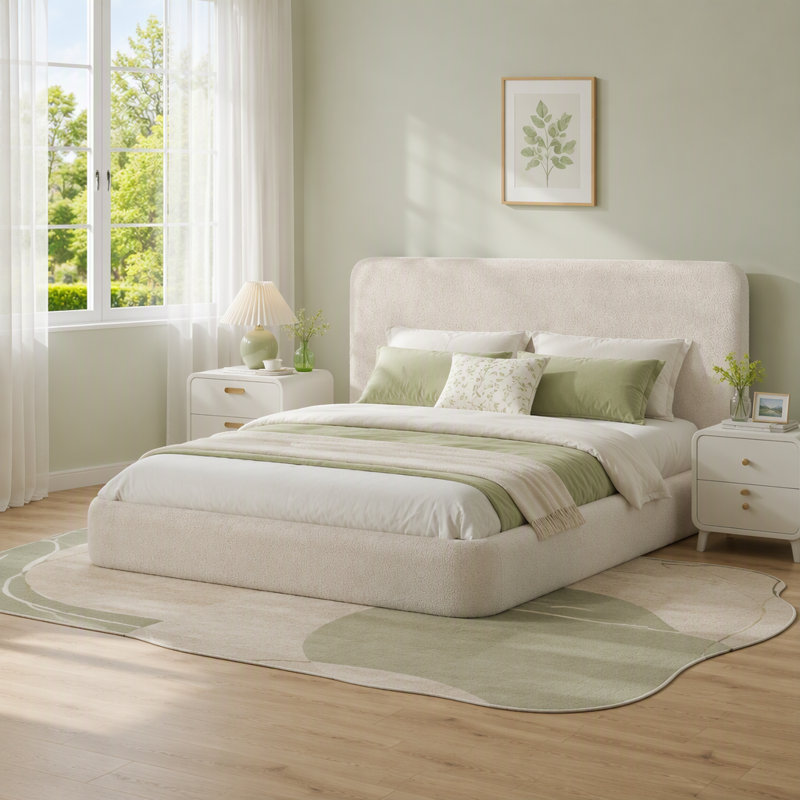 Structure de lit avec table d'appoint coulissante réglable effet flottant visuel, Grand lit