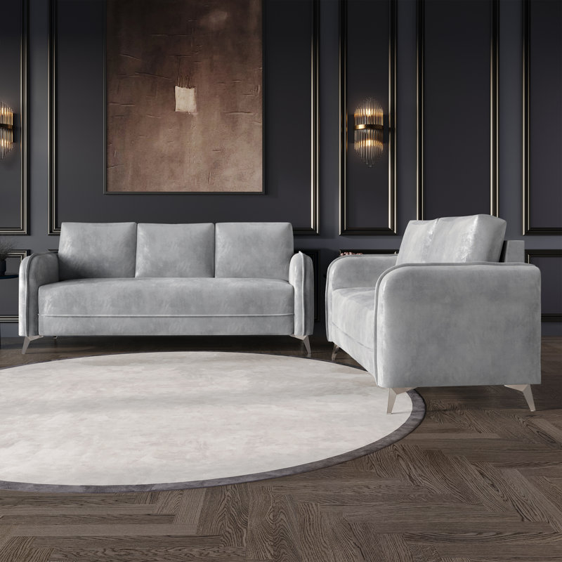 Ensemble de salon 2 pièces rembourré moderne, Gris argenté