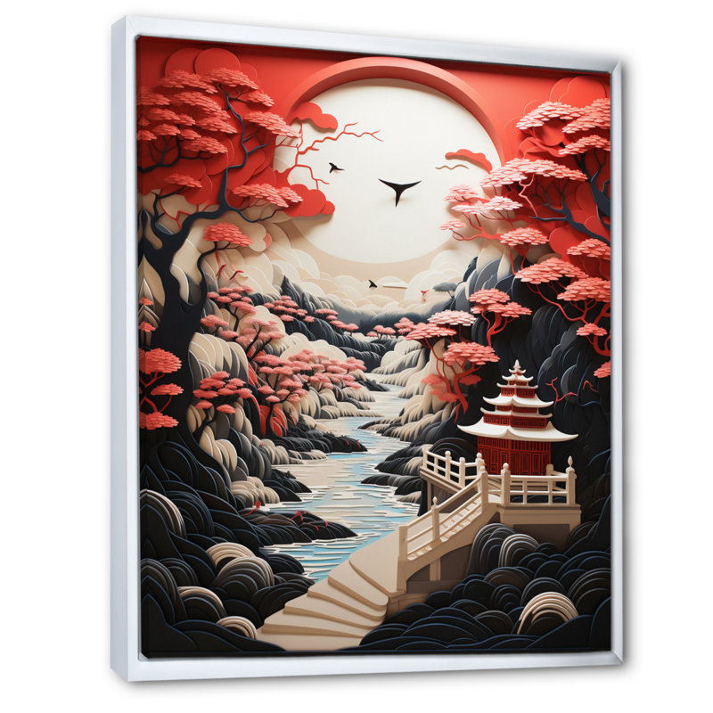 «Beach Pier Perspectives Papercut II», reproduction sur toile, L 16 po x H 32 po, Cadre flottant blanc