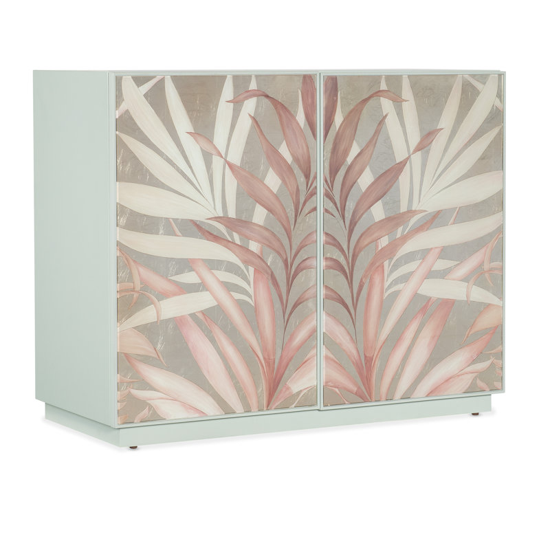 Green and Pink Floral Transitional Accent Cabinet