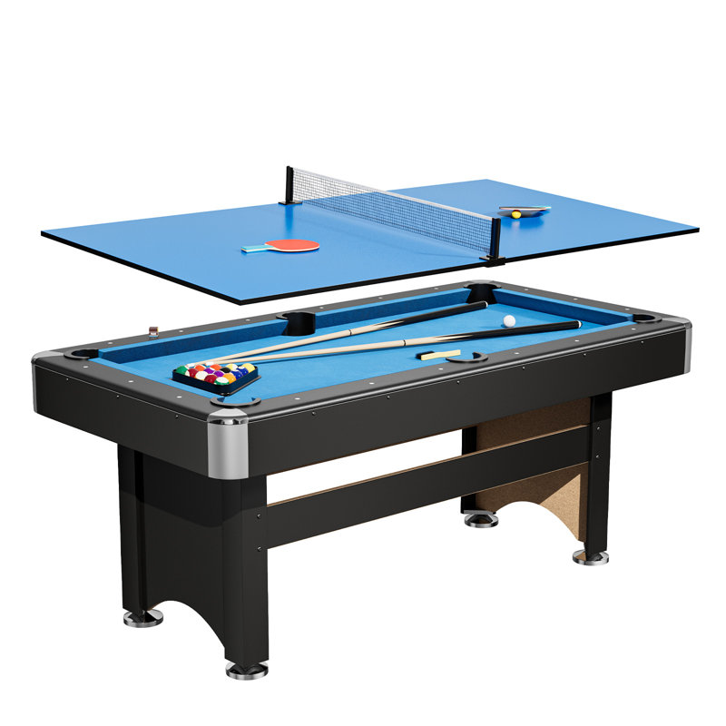 Table de billard Garvee 6 pi avec table de ping-pong combinée, table multi-jeux 2-en-1 pour les salles de jeux en famille - Comprend des boules de billard, des queues, des raquettes, une brosse et plus, une structure durable, un assemblage rapide