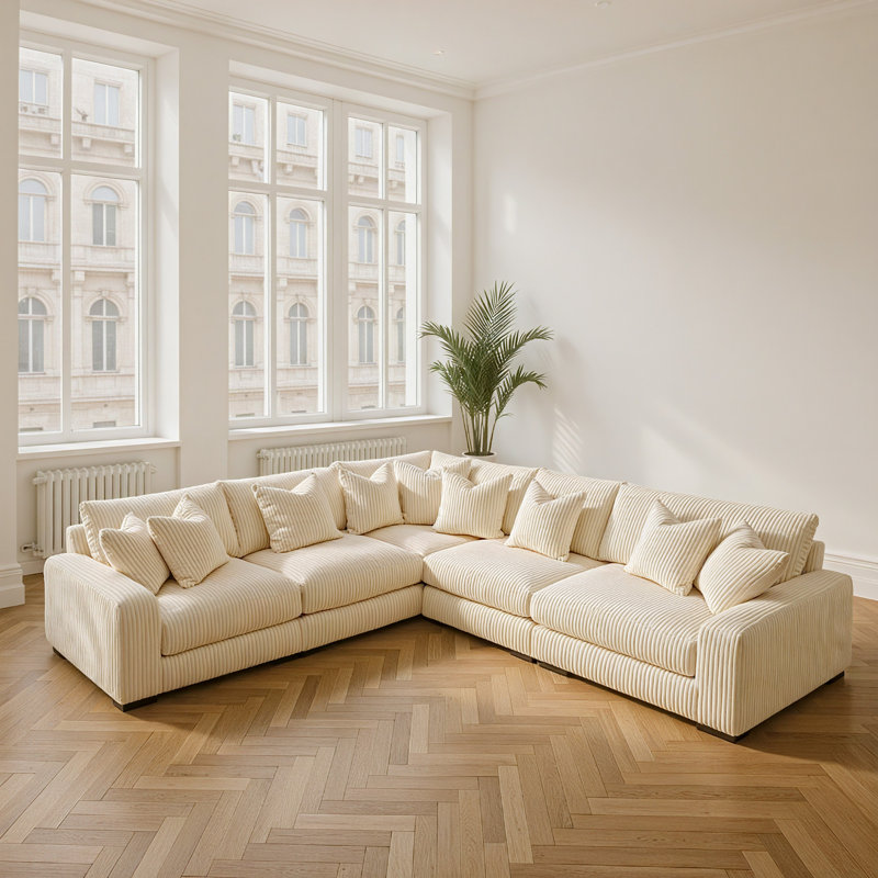 Canapé modulaire Lindyn, 100 % polyester ivoire