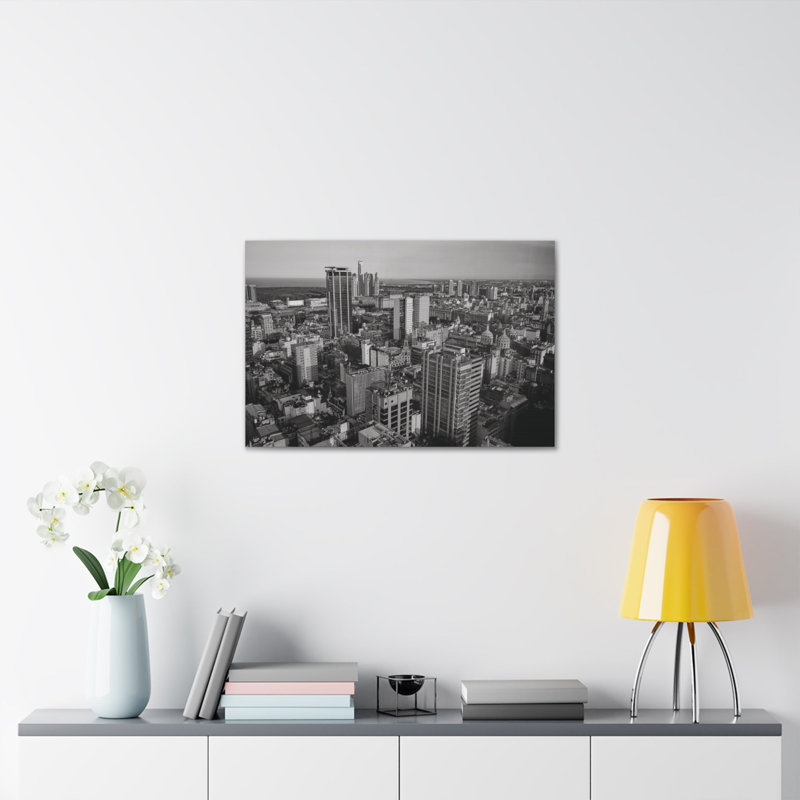 Art de toile d'horizon à couper le souffle, paysage urbain noir et blanc, H 16 po x l 20 po